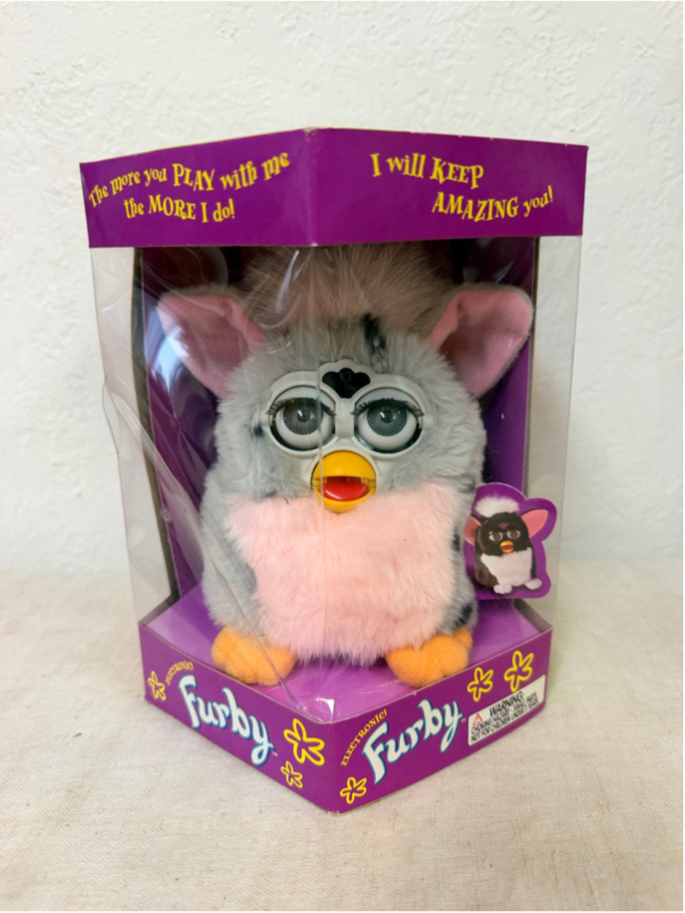 NIB Vintage 1998 Tiger Electronics Leopard Furby Gray Pink Box Unopened